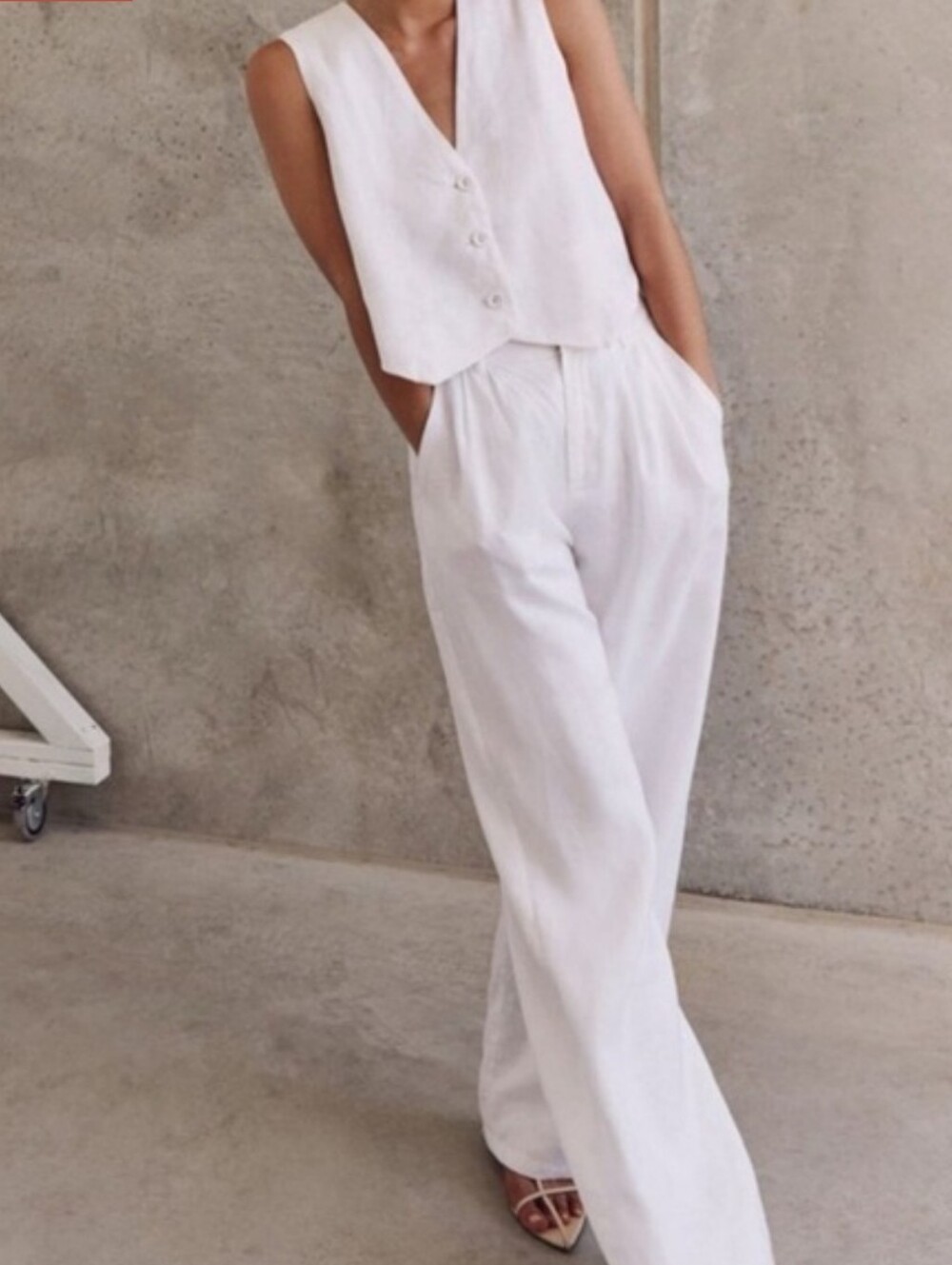 Commense White Cotton Wide-Leg Trousers & Vest - Picture 3 of 5